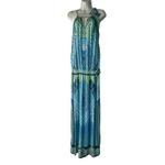 Hale‎ Bob XS Tall Blue Green Boho Maxi Dress Tie Neck Beach Vacation Resortwear Photo 1