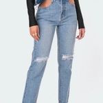 Edikted Polly Cutout Pocket Mom Jeans Womens M Distressed Medium Wash Y2K Rave Photo 0