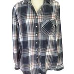 Aeropostale women's M black pink and white long sleeve collared plaid shirt Photo 0