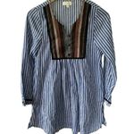 Velzera 100% Cotton Embroidered Applique Button Up Bib Stripe Long Sleeve Tunic Photo 0
