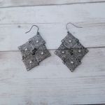 Vintage Dangle Earrings For Pierced Ears Dark Metal with Iridescent Gems Gray Photo 1