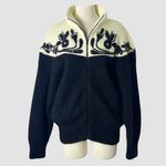 VTG 90s I.B. Diffusion Black Cream Floral Wool Blend Zip Sweater Jacket Small Photo 8