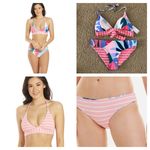 Splendid  BIKINI SET REVERSIBLE THIN STRIPED PALE PINK FLORAL NWT SZ L Photo 1