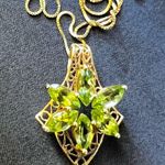 14K Gold Peridot? filigree Slider Pendant/ 20” Italy Chain Photo 3