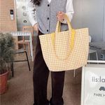 Boutique Korean Retro Gingham Reversible Tote Bag - Yellow Photo 1