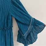 MISA Los Angeles Misa X Anthropologie Karyn Tiered Teal Blue Gold Metallic Midi Dress Size Medium Photo 4