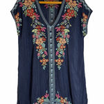 Johnny Was Heidi Floral Embroidered Tunic Top Dress Gray Boho M Mini Resortwear Photo 0