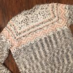 Retrology Cardigan Sweater Long Sleeve Feather Knit Pink Gray Cream Heather Med Photo 5