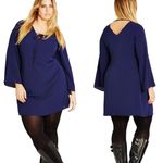City Chic  Tunic Dress 16 French Navy V-Neck Bell Sleeves Tie Back Lined Photo 1