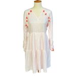 Spartina 449 Wome's Dress Sz XS Light Pink Linen‎ Tiered Pom Poms Long Sleeve Photo 5