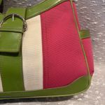 Liz Claiborne vintage Leather& Polyester Striped Purse Pink Green Beige Photo 5