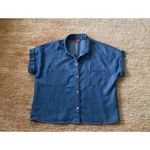 Guess Women’s Soft Blue Denim Classic Short Button Down Short Sleeve Shirt S Photo 1