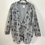 Vintage 80s Contempo Casuals Aztec Southwestern Oversized V Neck Cardigan Small Gray Photo 0