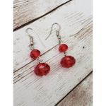 Red Beaded Dangle Earrings For Pierced Ears Photo 2