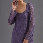 Anthropologie  Maeve Embroidered Lace Formal Mini Dress Lavender Lilac Size 6 S Photo 0
