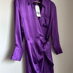 ZARA Purple Satin Effect Wrap Shirt Dress NEW Mini Size Small Blogger Fav Night Photo 14