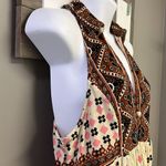 Free People  Sleeveless Collared Boho Flowy Key Hole Tank V-Neck Tunic- Medium Photo 5