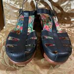 Alegria  Black Leather Platform Sandals with Floral Insole Photo 2