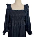 Frances Hart Maternity Maxine Smocked 100% Linen Ruffled Midi Dress Black Size undefined Photo 3