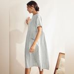 Lintico Morgan 100% Linen Striped Short Sleeve Midi Dress Boho Lagenlook Size S Blue Photo 5