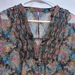 I Jeans By Buffalo Dark Floral Boho Sheer Ruffle Button Up Top Size Small Green Photo 1