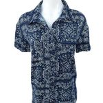 Daisy Street Blue Bandana Scarf Paisley Button Up Short Sleeve Shirt Top Sz 6 Photo 2