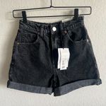 ZARA NWT Black Mom Fit High Rise Bermuda Denim Jean Shorts Womens 0 Photo 2