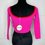 Wild Honey Cropped Pink Red Ribbed Sweater Size Medium NWT Off Shoulder Photo 4