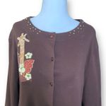 Vintage Breckenridge Cardigan Top Brown Fall Leaves Floral Detail Animal Print Size M Photo 4