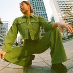 Roxy NWT x Chloe Kim Corduroy High Waist Wide Leg Pants Moss Green Photo 2