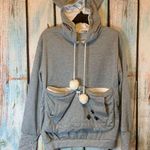 Super Cute Gray Hoodie with Ears on Hood & Animal Carrier Front Pocket Size L White Size L Photo 0