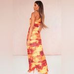 Pretty Little Thing Orange Print Plisse Knotted Split Detail Maxi Dress Photo 3