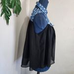 Cloe Sleeveless Button Down Shirt Top Flowy & Sheer Blue Photo 3