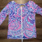 Lilly Pulitzer  Pink and Blue Long Sleeve Cut Out Blouse Photo 2
