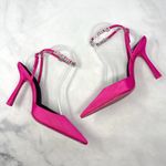 Alexander Wang  Delphine Rhinestone Logo Strap Pointed Toe Pump Heels Hot Pink 38 Photo 4