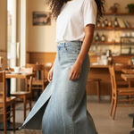 Assembly Light Wash Midi Denim Jean Skirt Sz M Blue Size M Photo 1