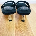 Good American Black Satin Rhinestone Kitten Heel Slide Square Toe Size 7 New Photo 4