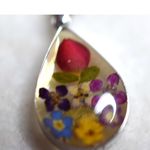 ATI Mexico 925 Spring Flowers Incased In Blown Glass Teardrop Pendant Necklace Silver Photo 4