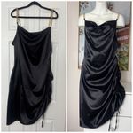 BloomChic Black Satin Gold Chain Ruched Cocktail Mini Dress LBD Size 14 Photo 1