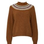 SEA New York Brown Wool Novelty Fair Isle Mock Neck Pullover Sweater Sz M Size M Photo 3