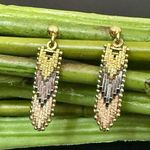 Vintage 925 Sterling Silver Tricolor Chevron Link Dangling Earrings 3g. Gold Photo 0