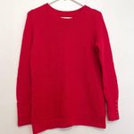 Loft ANN TAYLOR Textured Button Cuff Sweater Bright Red 100% Cotton Crew Neck M Photo 1