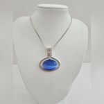 Blue Moonglow Tiger's Eye Oval Silver Tone Metal Pendant Necklace Photo 0