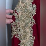 Let’s Burgundy Red and Gold Lace Formal Dress S Photo 9
