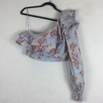 Urban Outfitters  Kate One Sleeve Crop Top Large Blue Floral Ruffle Photo 9