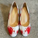 Reindee Lusion White Red Splatter Transparent Block Mid Heel RoundToe Size 5 NEW Photo 2