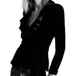 ZARA EUC Velvet Ruffle Neckline Belted Front Closure Top / Jacket Black Small Photo 2