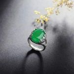 18K White Gold Plated Adjustable Green Agate Emerald Ring for Women Photo 2
