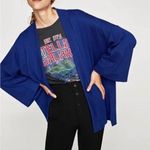 ZARA  KIMONO STYLE CARDIGAN SWEATER OPEN FRONT KNIT W/ POCKETS BLUE SIZE M NEW Photo 0
