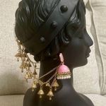 New! Pakistani Indian Desi Bollywood Jhumka Earrings Pink and Gold with Pearls Photo 0